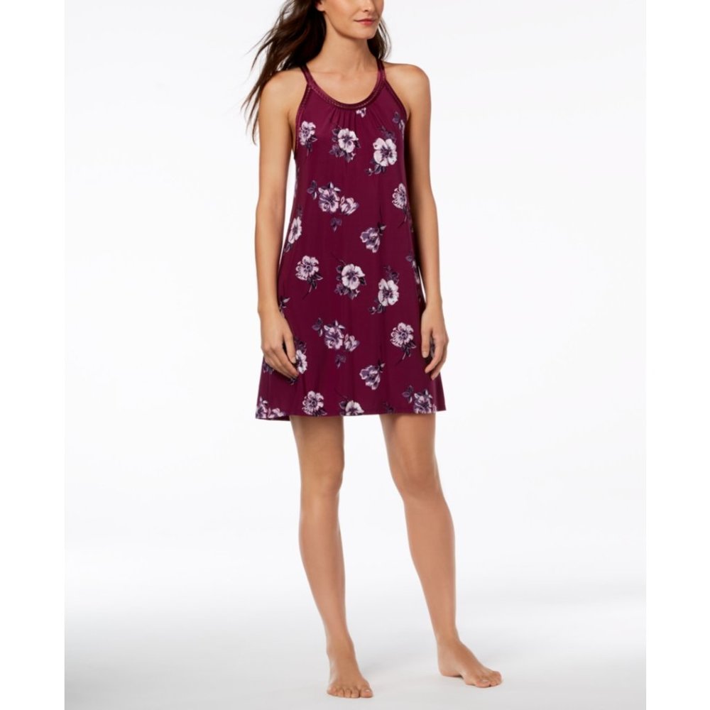INC Floral-Hem Satin-Trim Chemise Nightgown